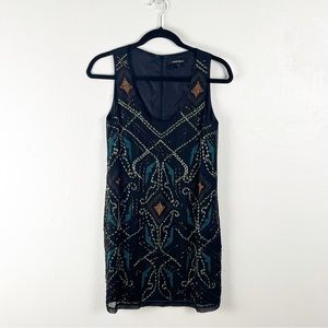NANETTE LEPORE 100% Silk Black Dreamcatcher Beaded Back Hidden Zipper Dress 2